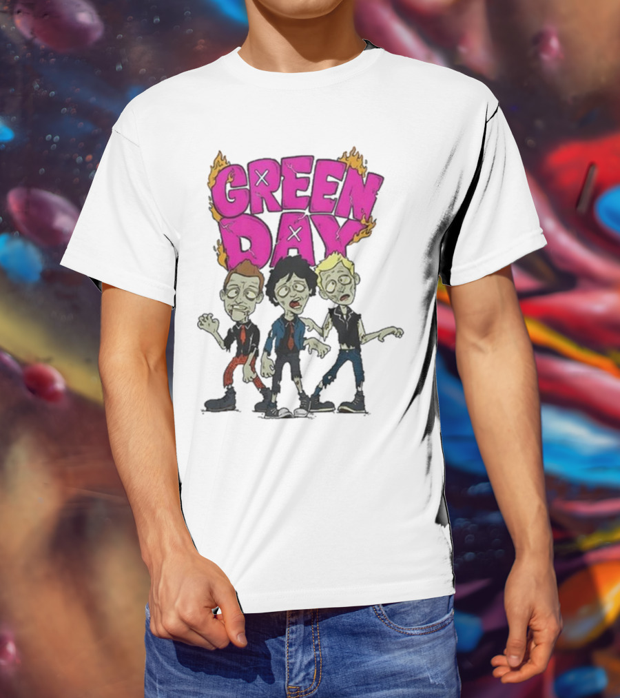Green Day Zombie Band Cartoon Characters T-Shirt