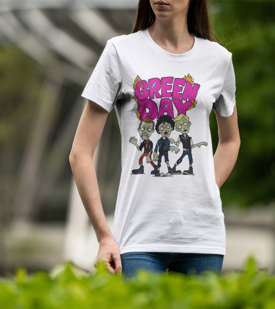 Green Day Zombie Band Cartoon Characters T-Shirt