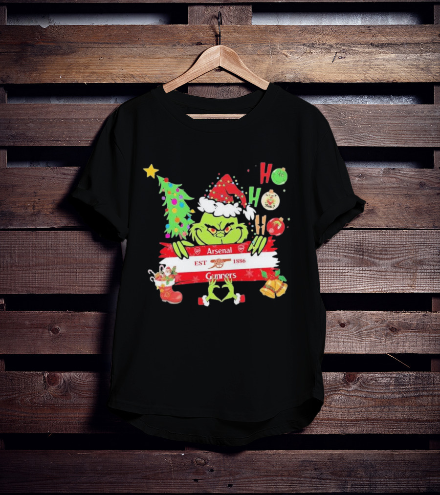 Grinch Ho Ho Ho Arsenal FC EST 1886 Gunners Christmas T-Shirt