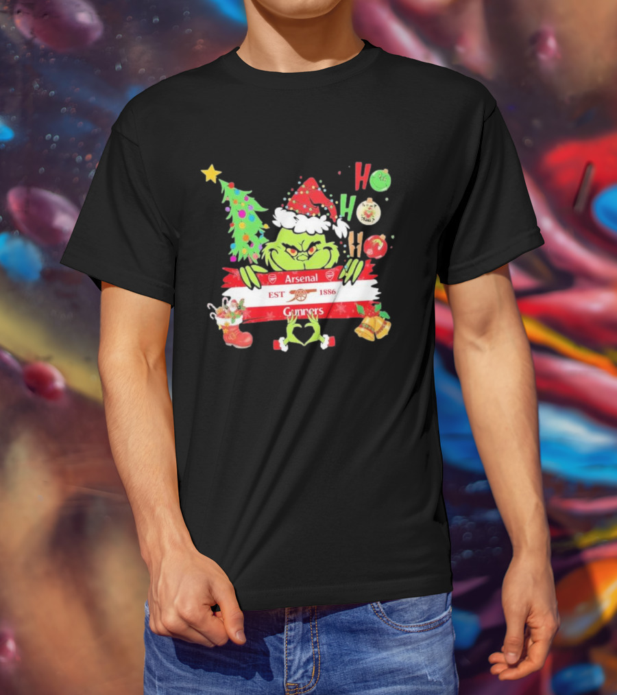 Grinch Ho Ho Ho Arsenal FC EST 1886 Gunners Christmas T-Shirt