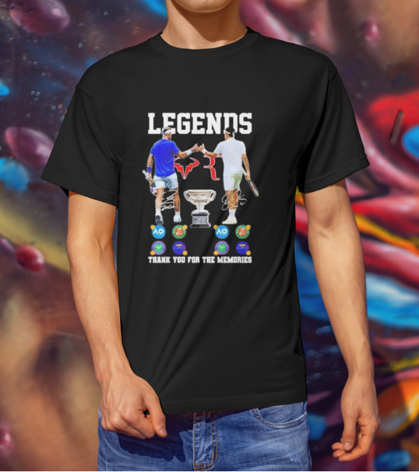 LEGENDS Roger Federer Rafael Nadal Thank You For The Memories Tennis Grand Slam Icons T-Shirt