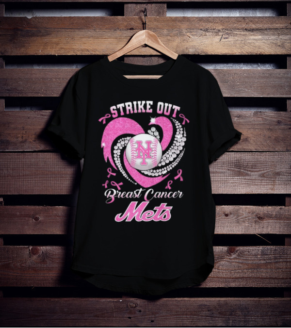 Strike Out Breast Cancer Mets Heart Diamond New York Mets T-Shirt