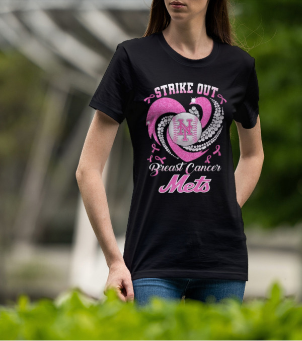 Strike Out Breast Cancer Mets Heart Diamond New York Mets T-Shirt