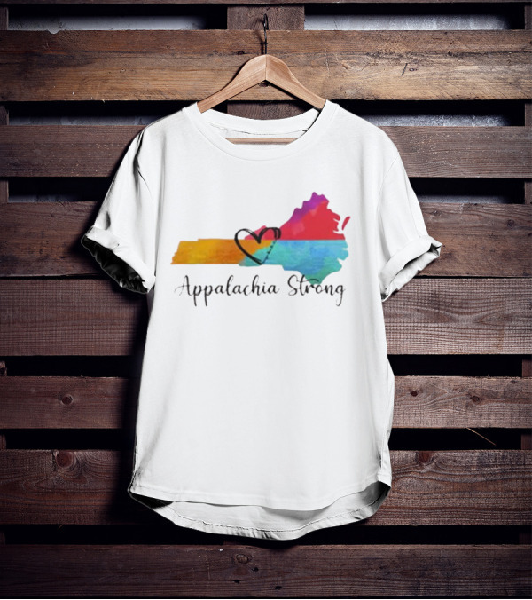 Appalachia Strong Heart Map Hurricane Helene Print T-Shirt