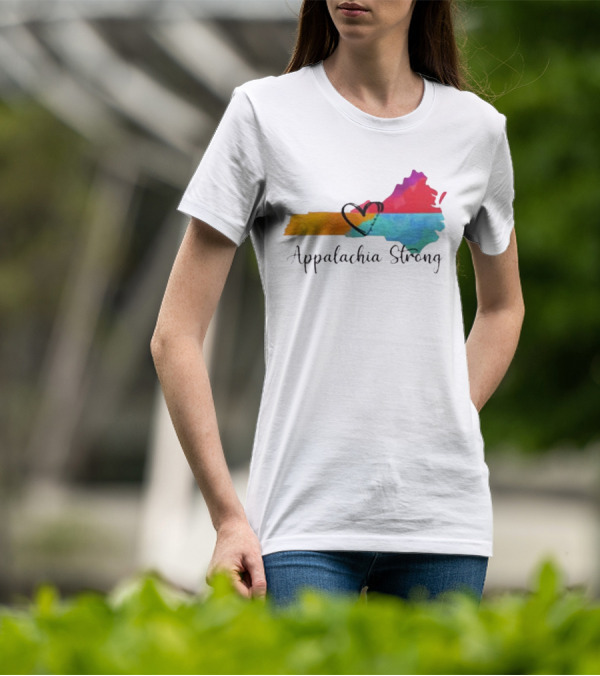 Appalachia Strong Heart Map Hurricane Helene Print T-Shirt