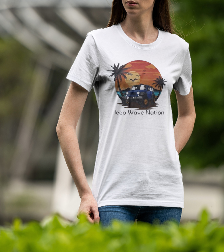 Jeep Wave Nation Vintage Sunset Adventure Scene T-Shirt