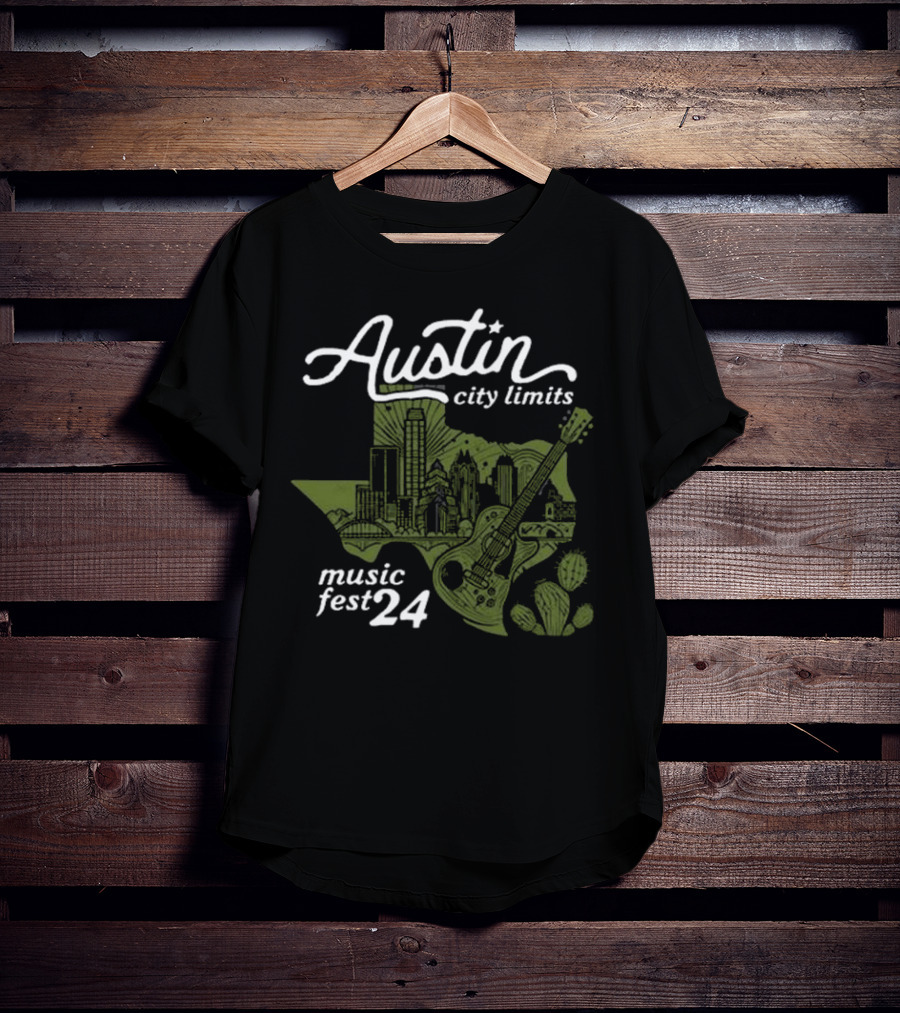 Austin City Limits Music Fest 24 Texas Skyline And Guitar Cactus T-Shirt