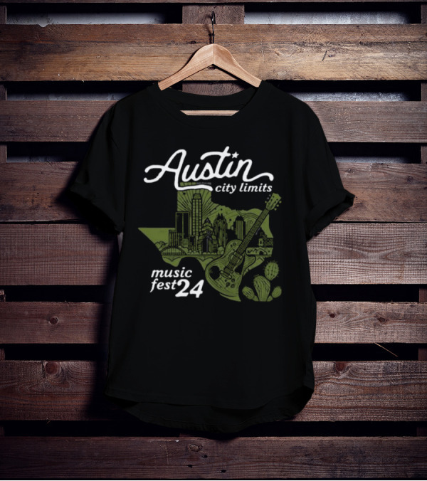 Austin City Limits Music Fest 24 Texas Skyline And Guitar Cactus T-Shirt