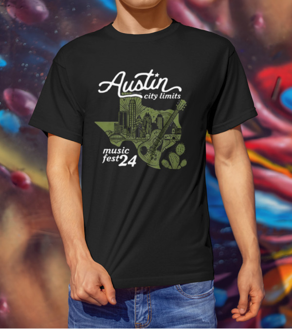 Austin City Limits Music Fest 24 Texas Skyline And Guitar Cactus T-Shirt