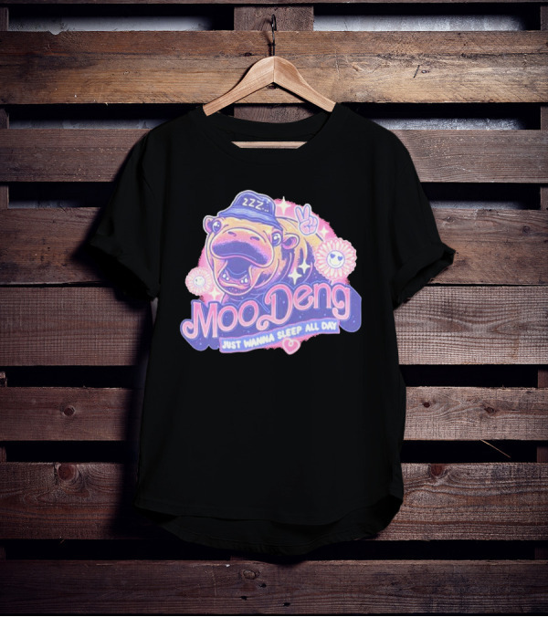 Moo Deng ZZZ Peaceful Sleep All Day With Flowers And Hearts T-Shirt