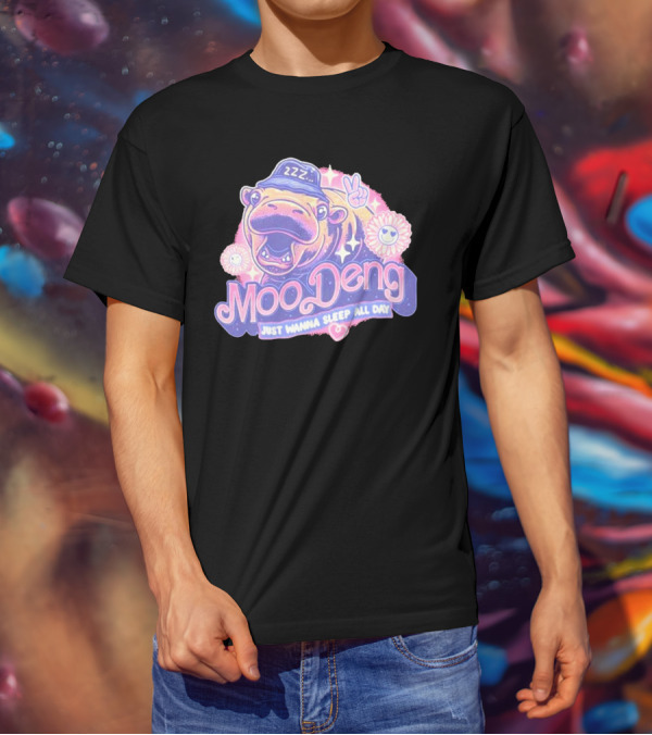 Moo Deng ZZZ Peaceful Sleep All Day With Flowers And Hearts T-Shirt