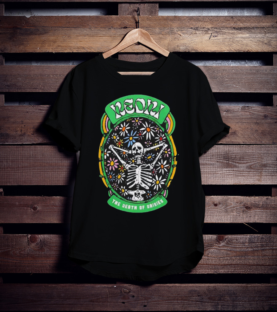 NEON Skeleton With Daisies The Death Of Daisies T-Shirt