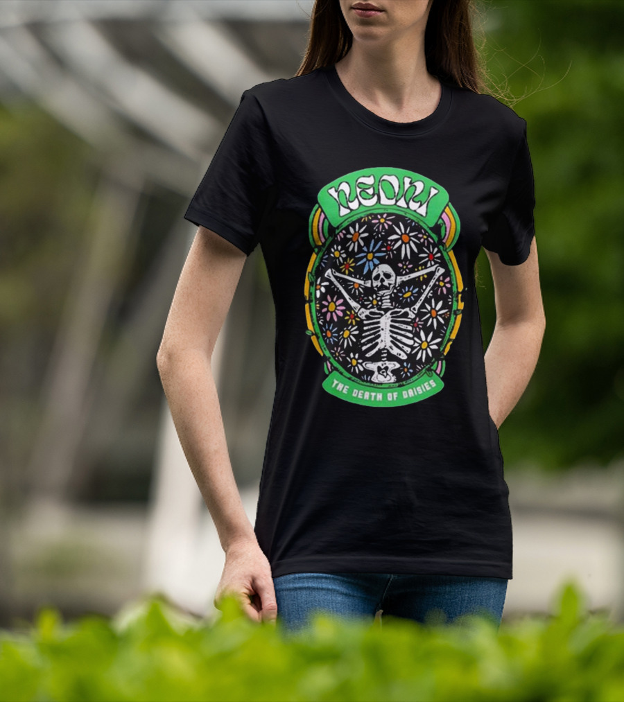 NEON Skeleton With Daisies The Death Of Daisies T-Shirt