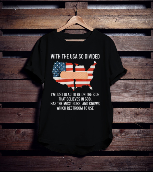 With The USA So Divided Believes In God Has The Most Guns Knows Which Restroom To Use T-Shirt