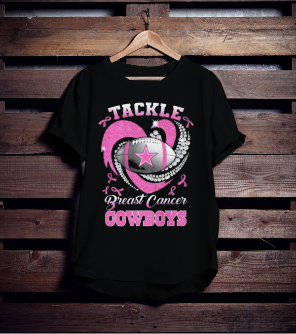 Tackle Breast Cancer Cowboys Heart Football Diamond Pink T-Shirt