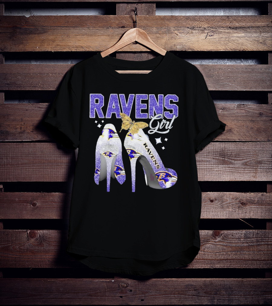 Ravens Girl High Heels Baltimore Ravens Butterfly Stars T-Shirt