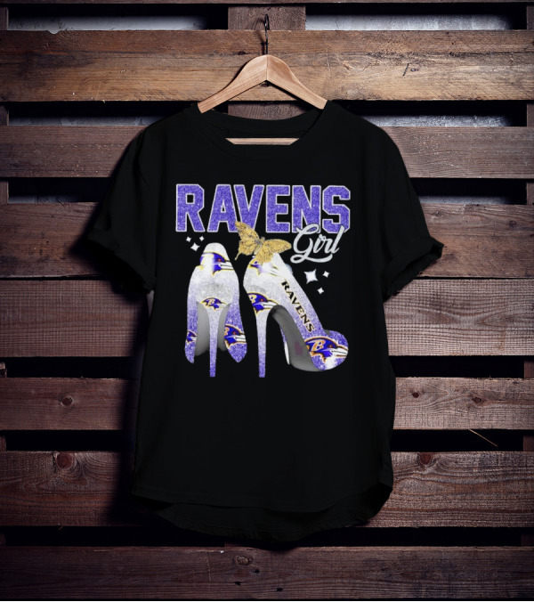 Ravens Girl High Heels Baltimore Ravens Butterfly Stars T-Shirt