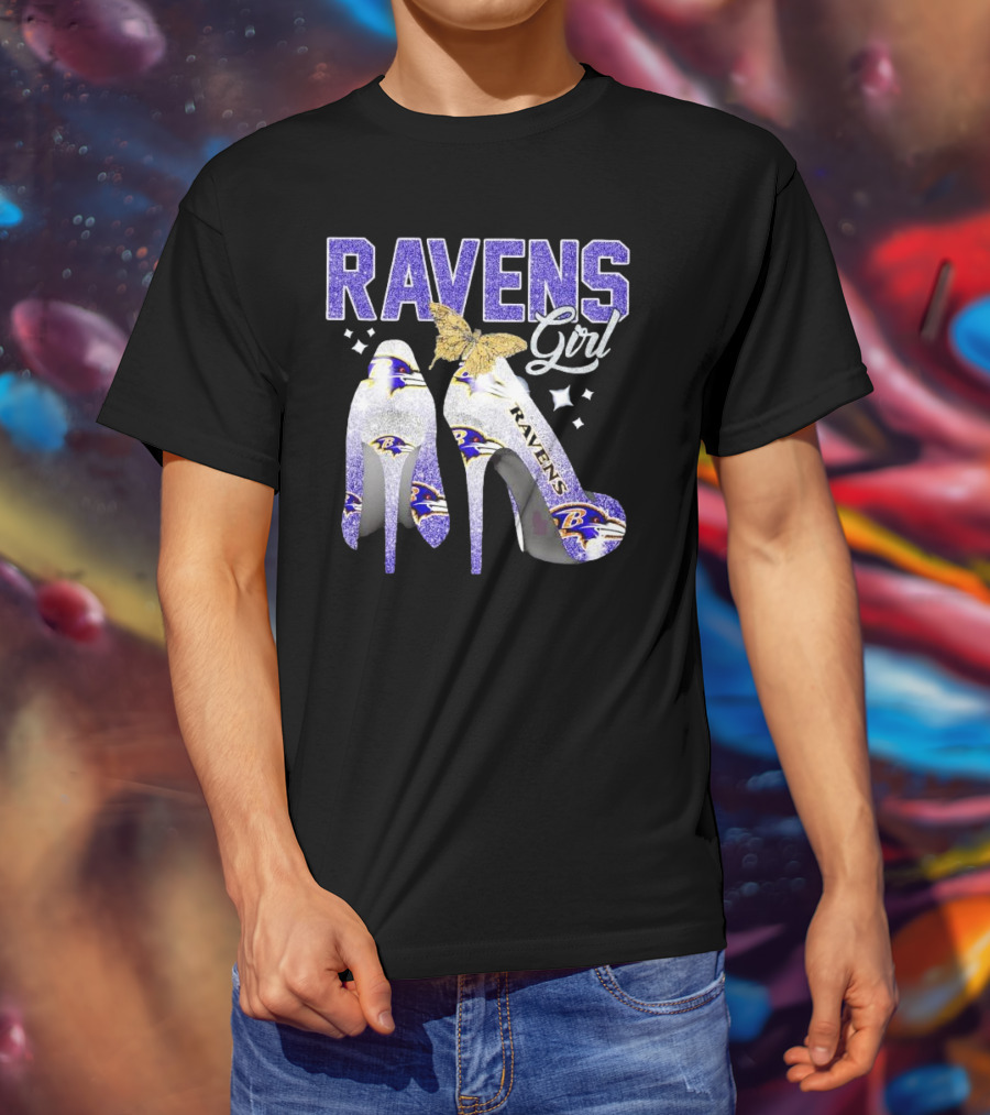 Ravens Girl High Heels Baltimore Ravens Butterfly Stars T-Shirt