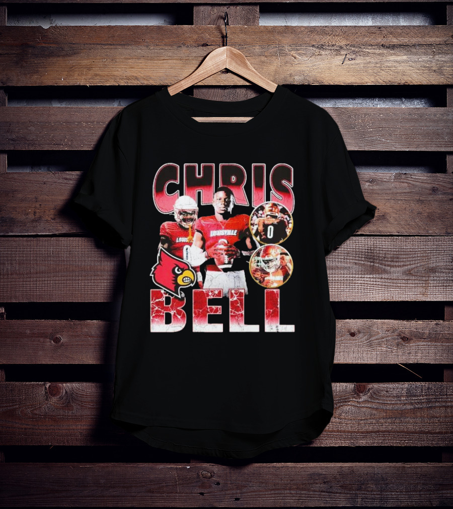 Chris Bell Louisville Cardinals Football Number 0 Retro Signature T-Shirt