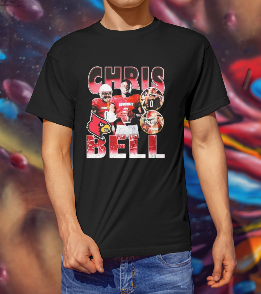 Chris Bell Louisville Cardinals Football Number 0 Retro Signature T-Shirt