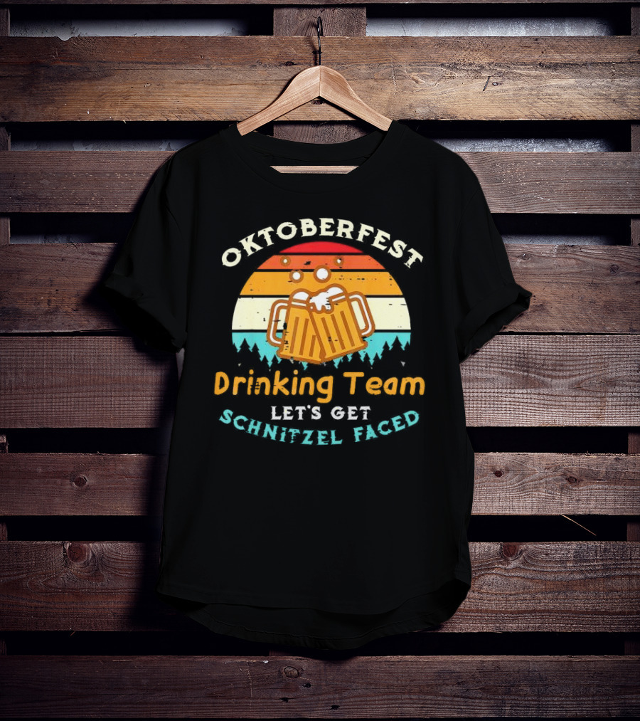Oktoberfest Drinking Team Let's Get Schnitzel Faced Retro Beer Mugs T-Shirt