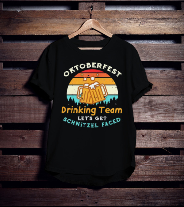 Oktoberfest Drinking Team Let's Get Schnitzel Faced Retro Beer Mugs T-Shirt