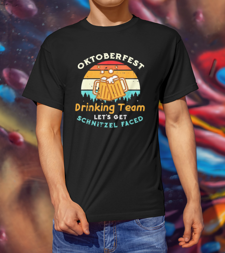 Oktoberfest Drinking Team Let's Get Schnitzel Faced Retro Beer Mugs T-Shirt
