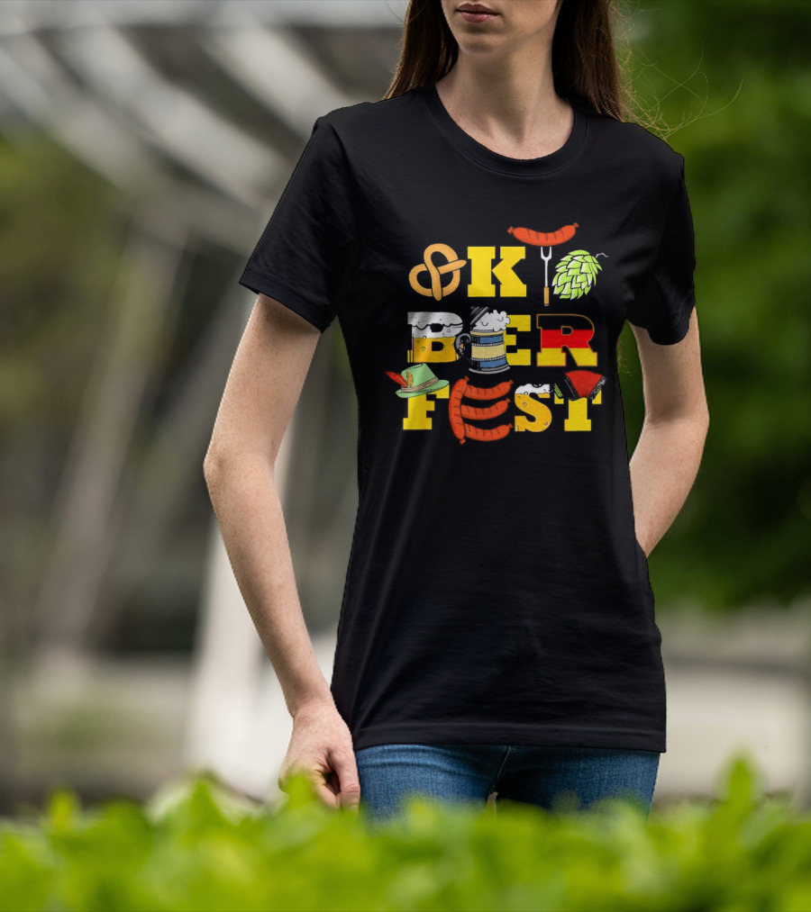 Oktoberfest Germany Beer Pretzel Sausage Hat Lederhosen BBQ T-Shirt