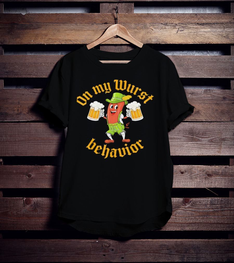 On My Wurst Behavior Oktoberfest Sausage Lederhosen Beer Mugs T-Shirt