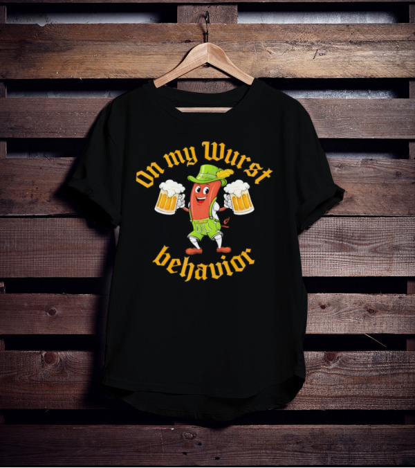On My Wurst Behavior Oktoberfest Sausage Lederhosen Beer Mugs T-Shirt