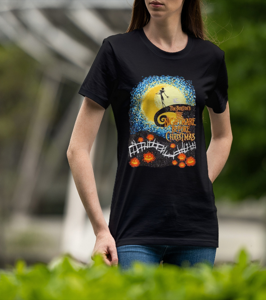 Tim Burton's The Nightmare Before Christmas Starry Night Vintage Pumpkin Fence T-Shirt