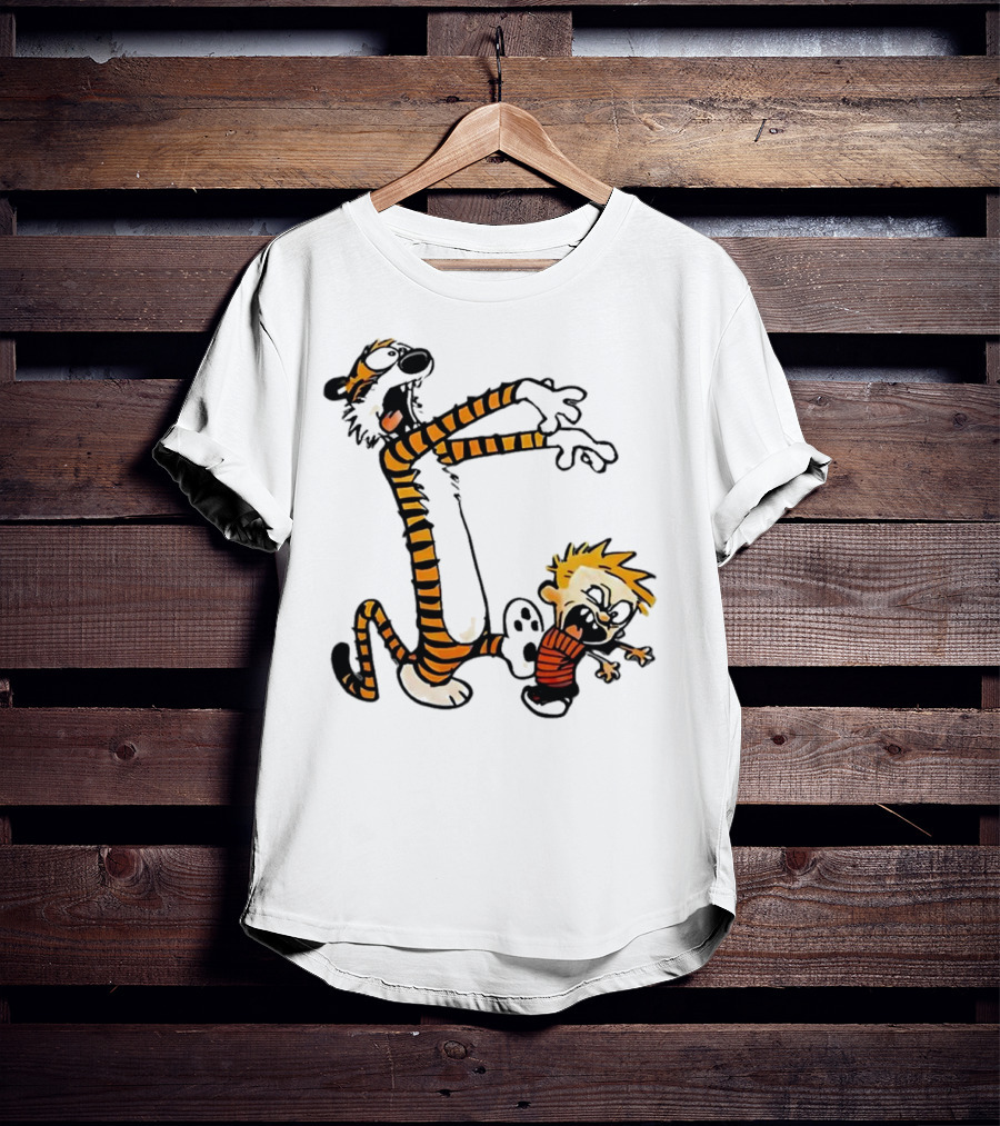 Calvin And Hobbes Playing Zombies Comic Characters Fun T-Shirt