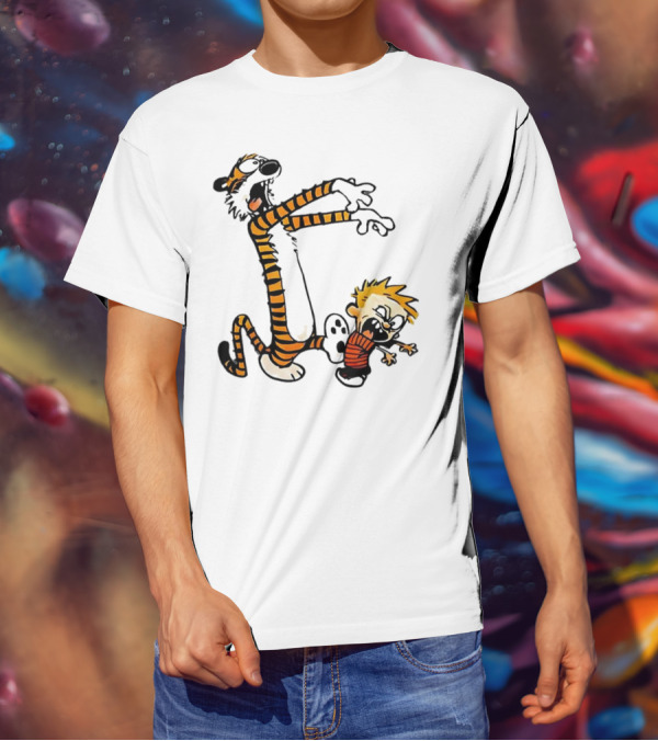 Calvin And Hobbes Playing Zombies Comic Characters Fun T-Shirt