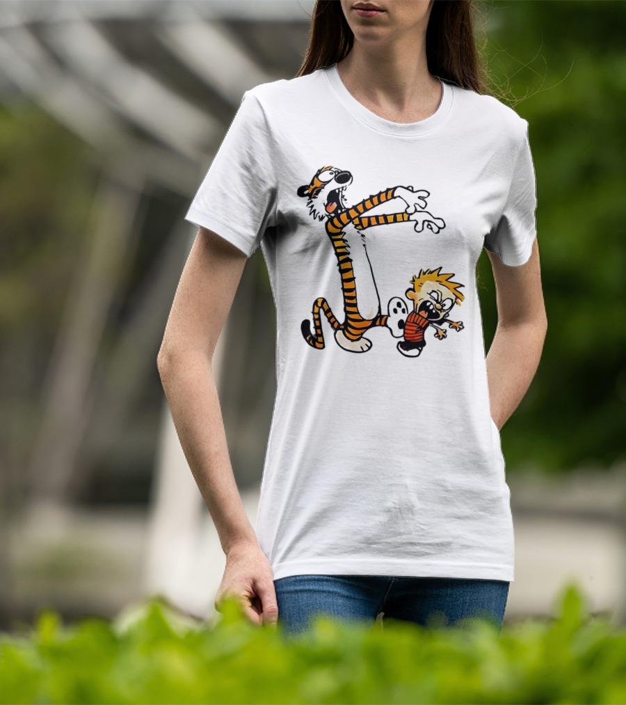 Calvin And Hobbes Playing Zombies Comic Characters Fun T-Shirt