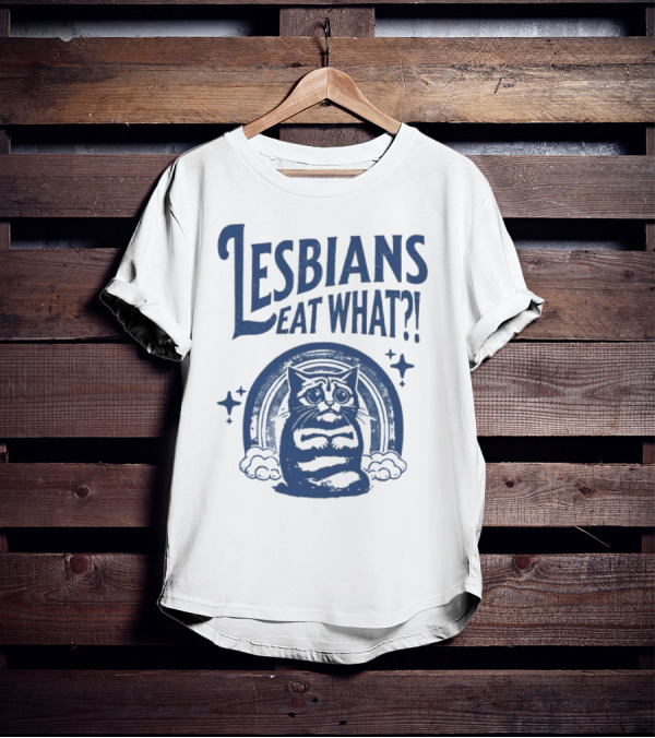 Lesbians Eat What Cat Rainbow Retro Vibe T-Shirt