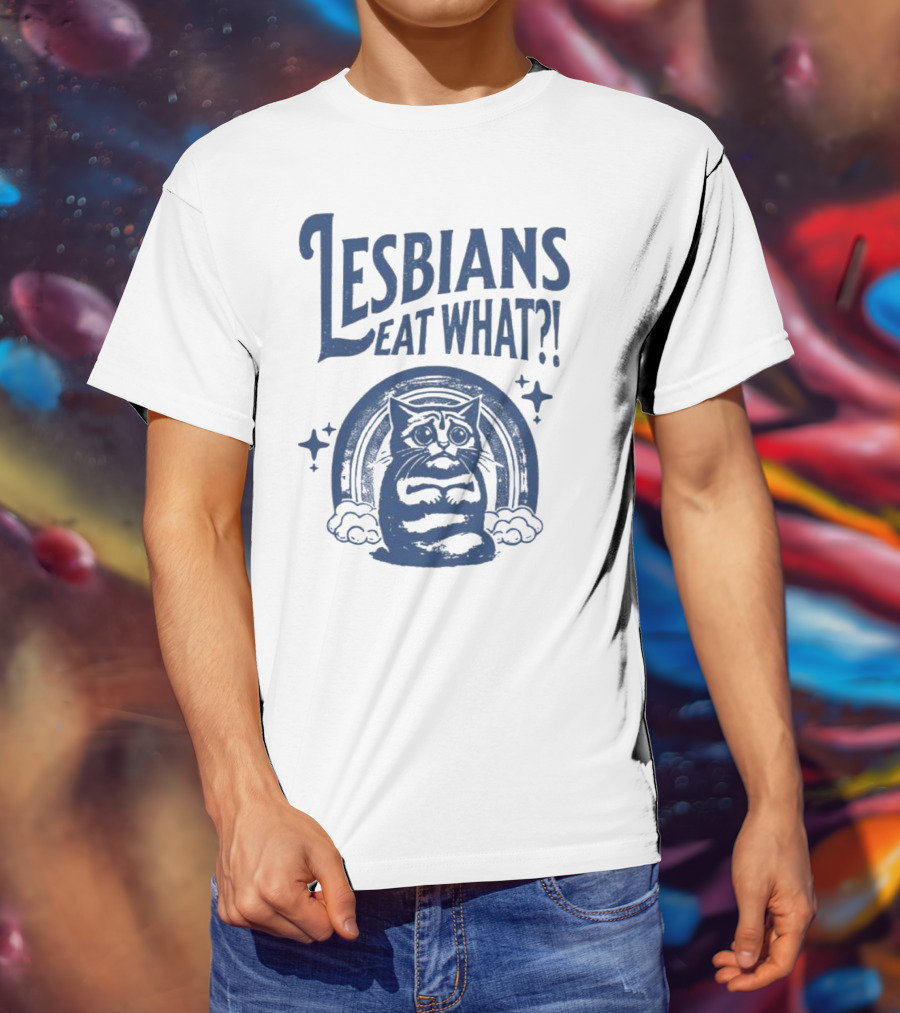 Lesbians Eat What Cat Rainbow Retro Vibe T-Shirt