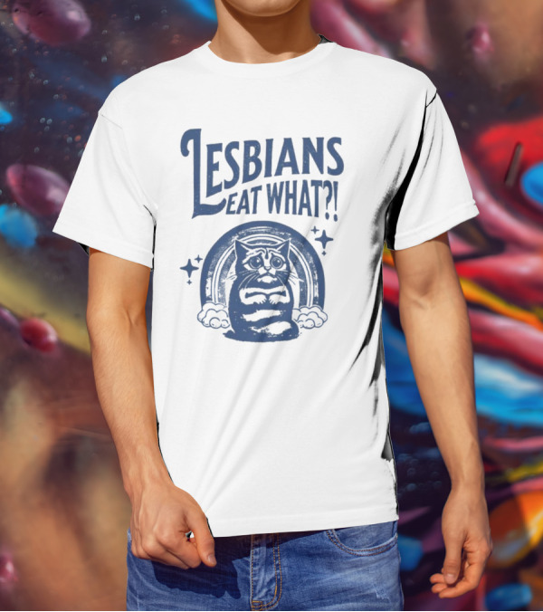 Lesbians Eat What Cat Rainbow Retro Vibe T-Shirt