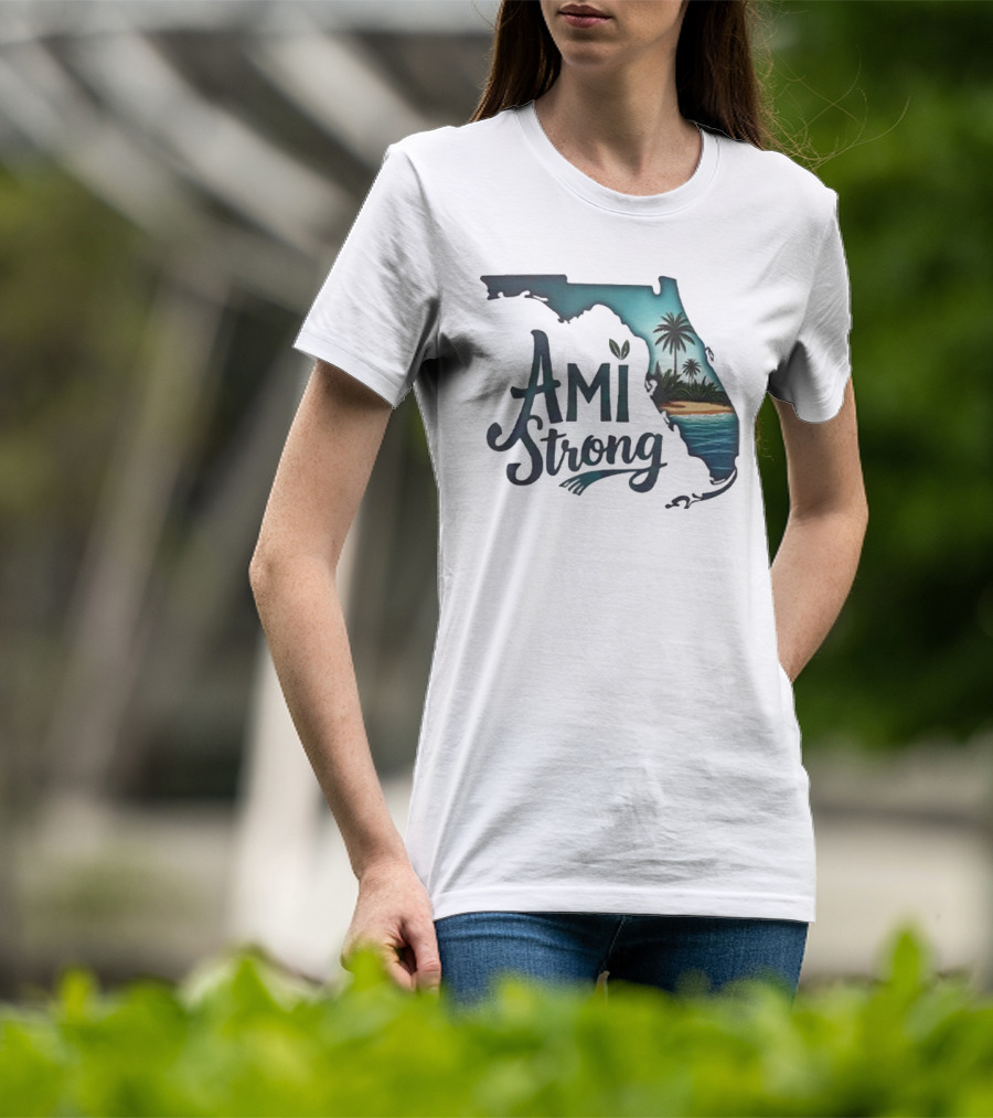 Ami Strong Florida Tropical Palm Beach Scene T-Shirt