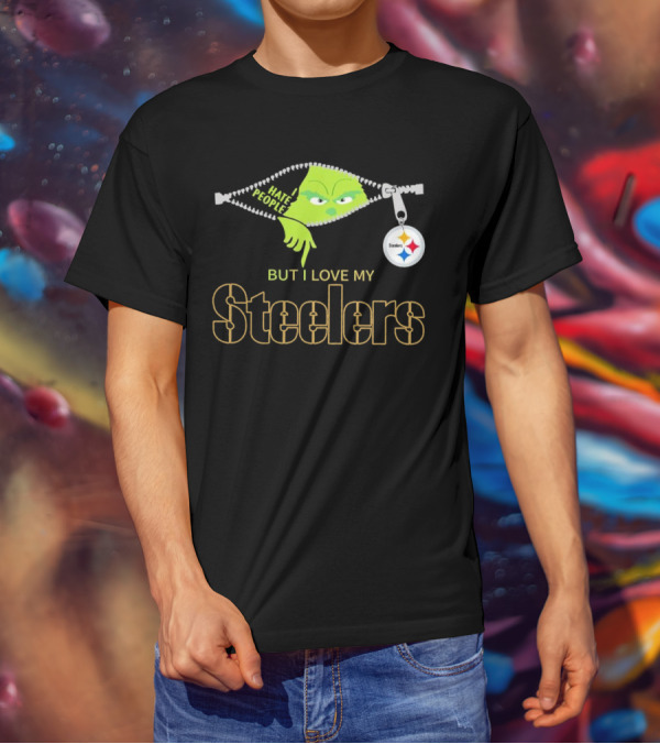I Hate People But I Love My Pittsburgh Steelers Christmas Grinch Zip Steel Curtain T-Shirt