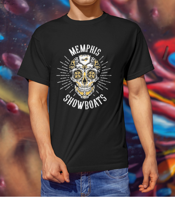 Memphis Showboats Dia De Los Muertos Skull T-Shirt