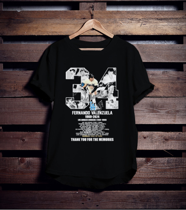 Fernando Valenzuela Los Angeles Dodgers 1980-1991 Baseball Hall Of Fame Thank You For The Memories 34 Signature T-Shirt