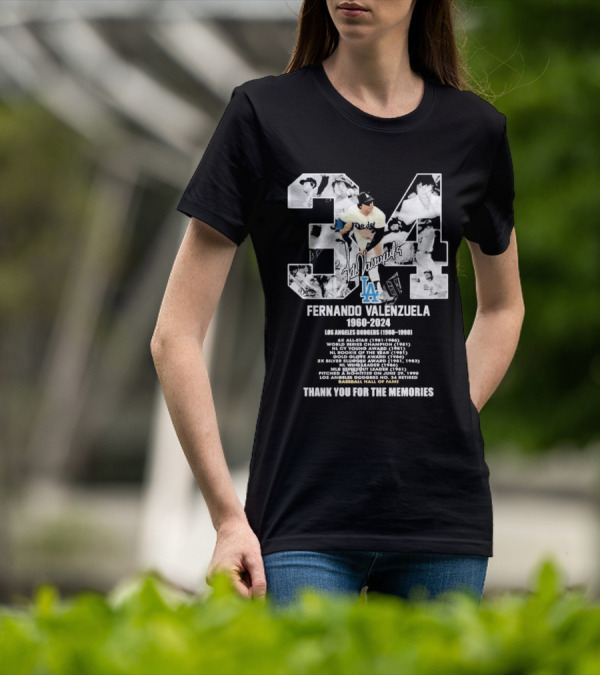 Fernando Valenzuela Los Angeles Dodgers 1980-1991 Baseball Hall Of Fame Thank You For The Memories 34 Signature T-Shirt