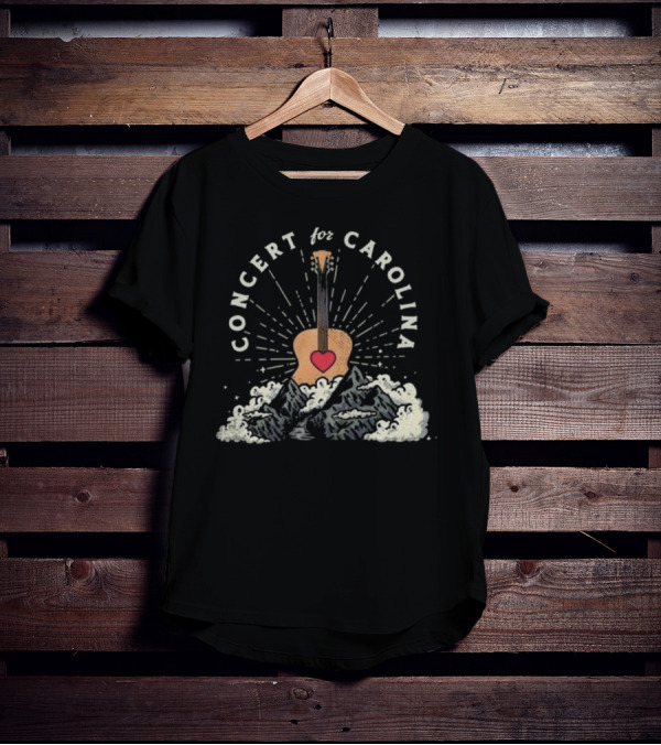 Concert For Carolina Guitar Heart And Mountains T-Shirt