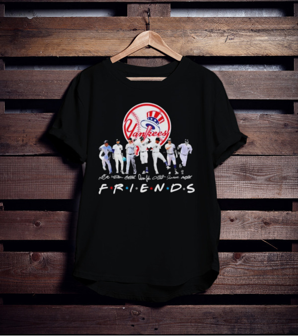 New York Yankees Friends TV Show Style Logo With Baseball Players Signatures T-Shirt