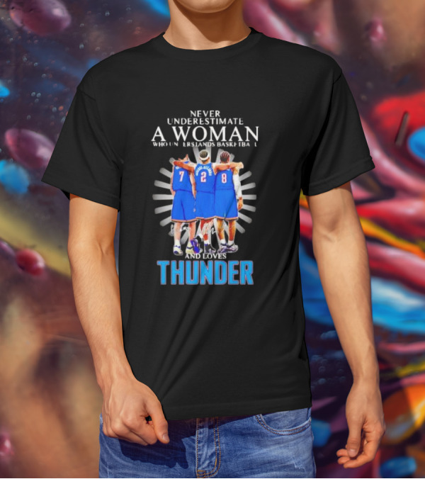 Never Underestimate A Woman Who Understands Basketball And Loves Thunder Players T-Shirt