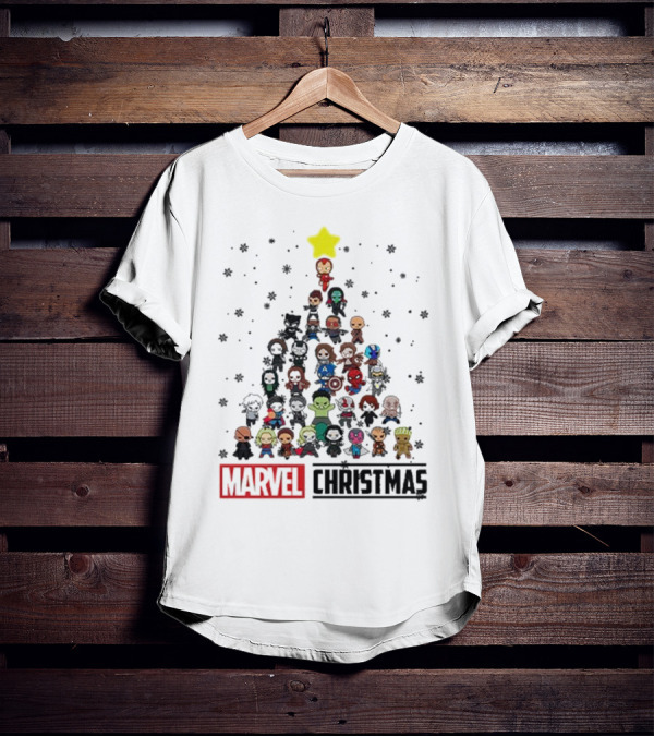 Marvel Christmas Chibi Avengers Characters Tree T-Shirt