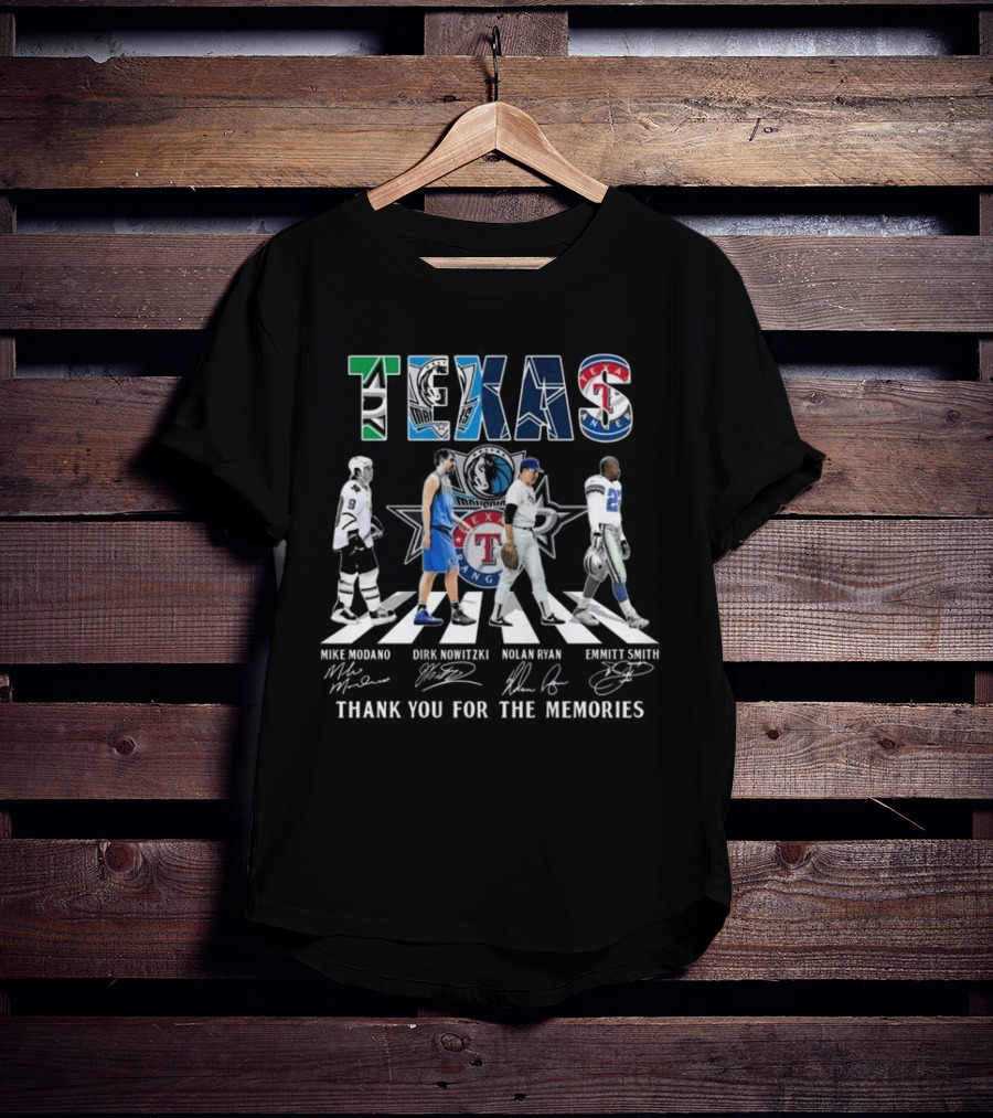 Texas Legends Mike Modano Dirk Nowitzki Nolan Ryan Emmitt Smith Thank You For The Memories T-Shirt