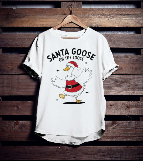 Santa Goose On The Loose Christmas Festive Holiday Fun T-Shirt