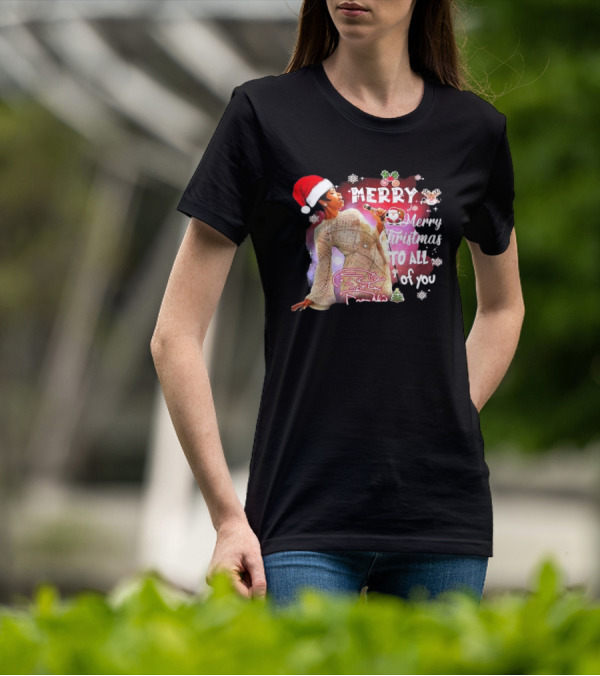 Aretha Franklin Merry Christmas To All Of You Santa Hat Snowflakes T-Shirt