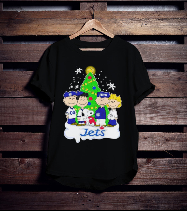 Winnipeg Jets Peanuts Characters Christmas Tree Snoopy Snowflakes T-Shirt